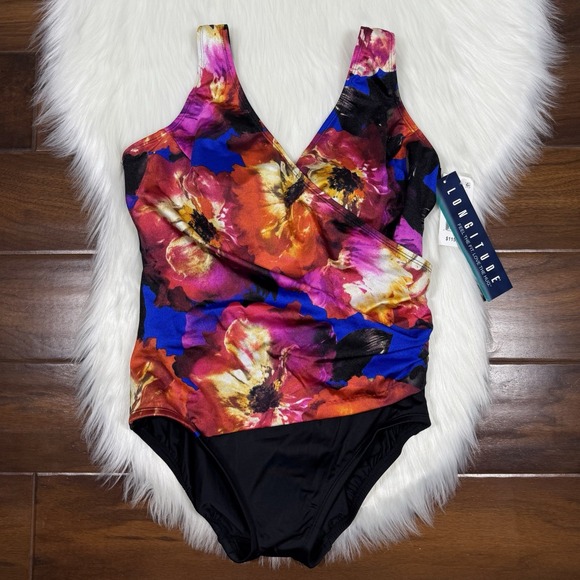 Longitude‎ Women's Size 8 Side Shirred Surplice One Piece Swimsuit - Picture 1 of 12